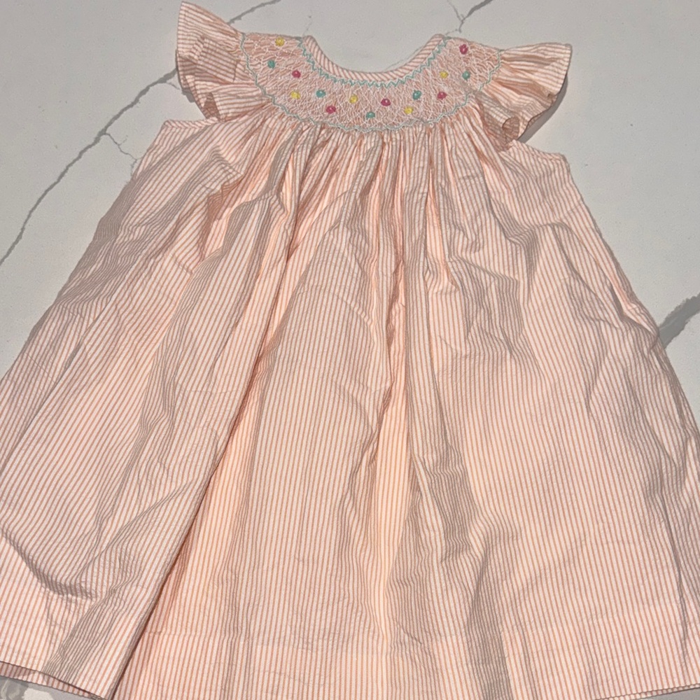Little English Girls Toddler Spring Summer Easter Dress Seersucker Orange Stripe
